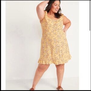 Old Navy Fit and Flare Floral Puff Sleeves Yellow Mini Dress NEW Plus Size 4X